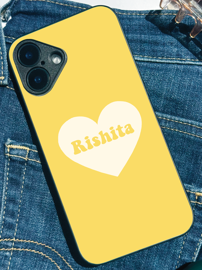 Sunny Heart Personalised Name Premium Glass Back Cover For iPhone 11,12,13,14,15,16,17 Models The Case & Co