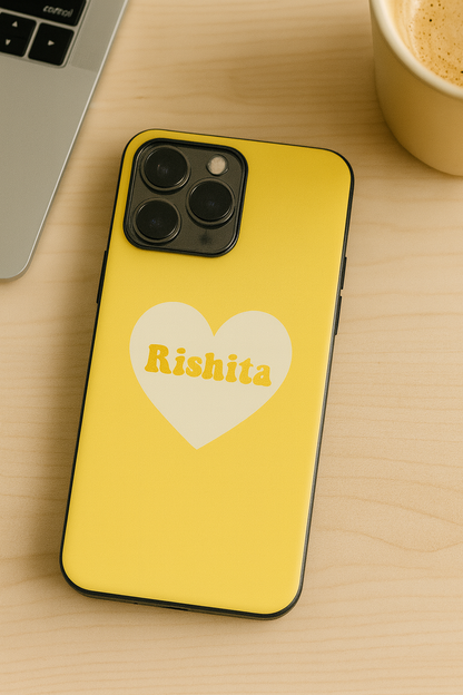 Sunny Heart Personalised Name Premium Glass Back Cover For iPhone 11,12,13,14,15,16,17 Models The Case & Co
