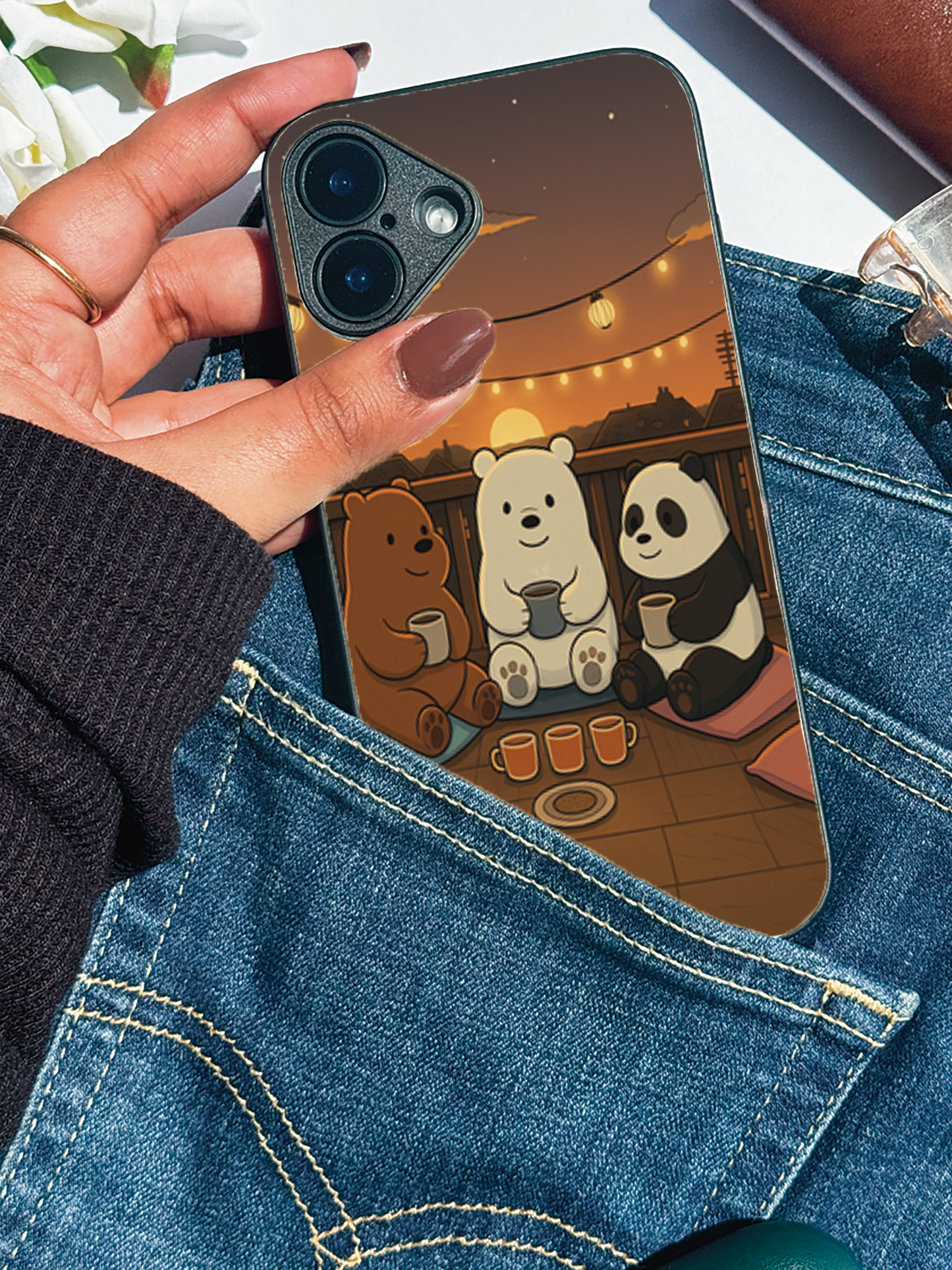 Tea Time Trio Premium Glass Back Cover For iPhone 11,12,13,14,15,16,17 Models The Case & Co