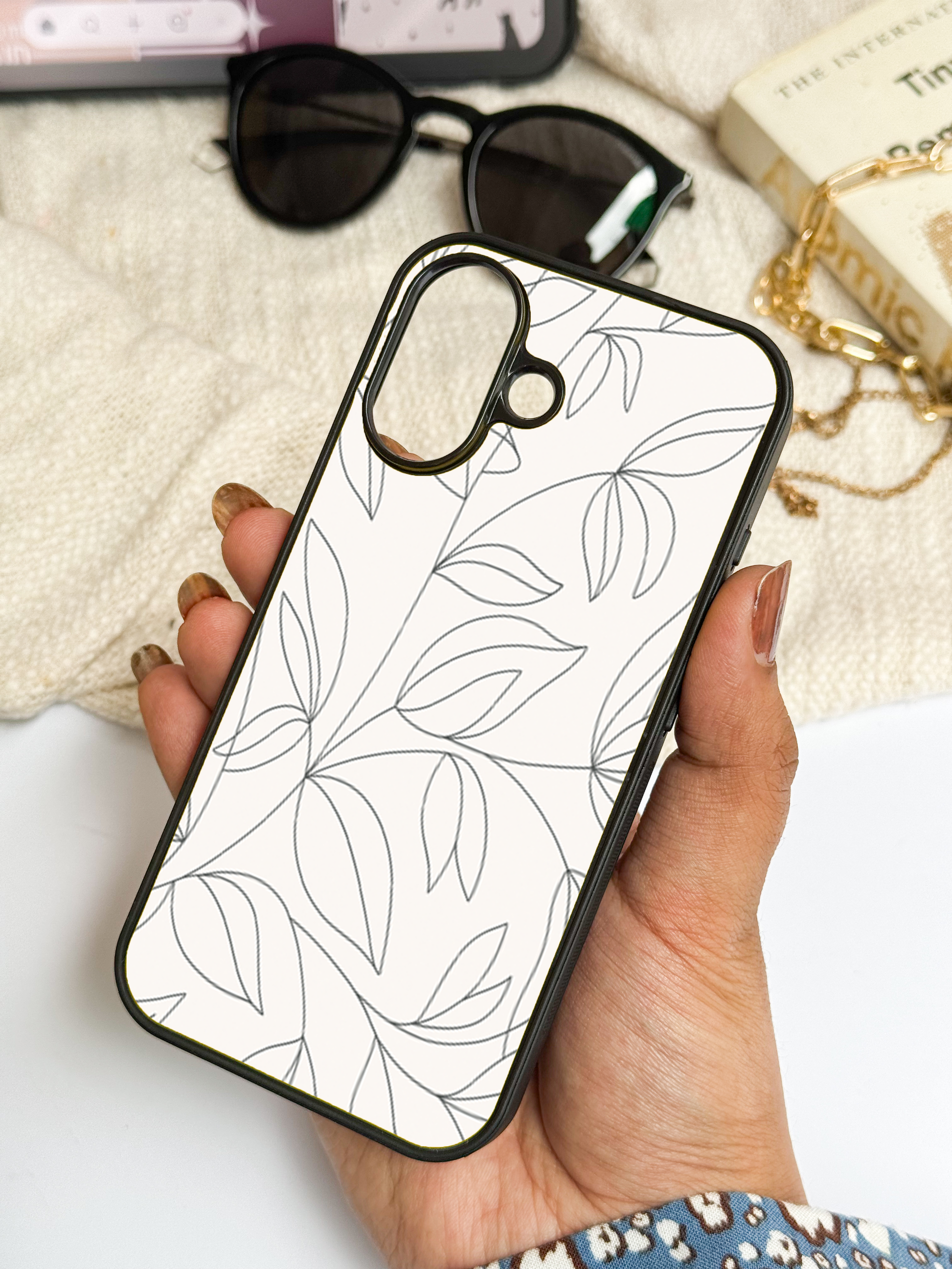The Petal Sketch Premium Glass Back Cover For iPhone 11,12,13,14,15,16,17 Models The Case & Co