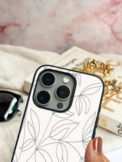 The Petal Sketch Premium Glass Back Cover For iPhone 11,12,13,14,15,16,17 Models The Case & Co