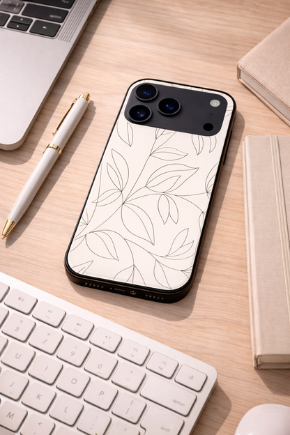 The Petal Sketch Premium Glass Back Cover For iPhone 11,12,13,14,15,16,17 Models The Case & Co