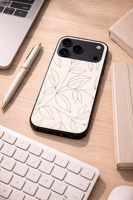 The Petal Sketch Premium Glass Back Cover For iPhone 11,12,13,14,15,16,17 Models The Case & Co
