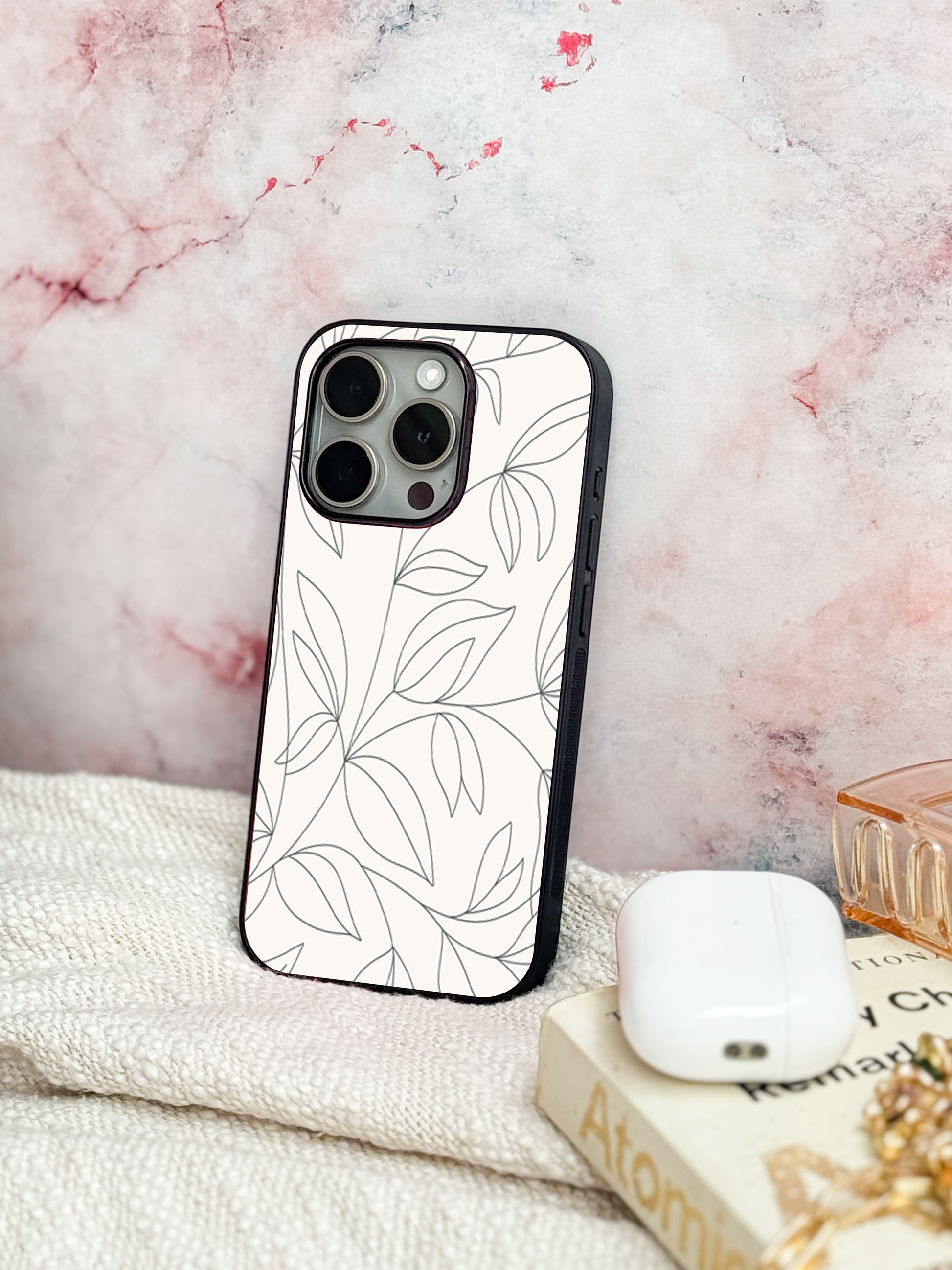 The Petal Sketch Premium Glass Back Cover For iPhone 11,12,13,14,15,16,17 Models The Case & Co