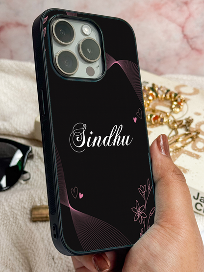 Velvet Bloom Personalised Name Premium Glass Back Cover For iPhone 11,12,13,14,15,16,17 Models The Case & Co