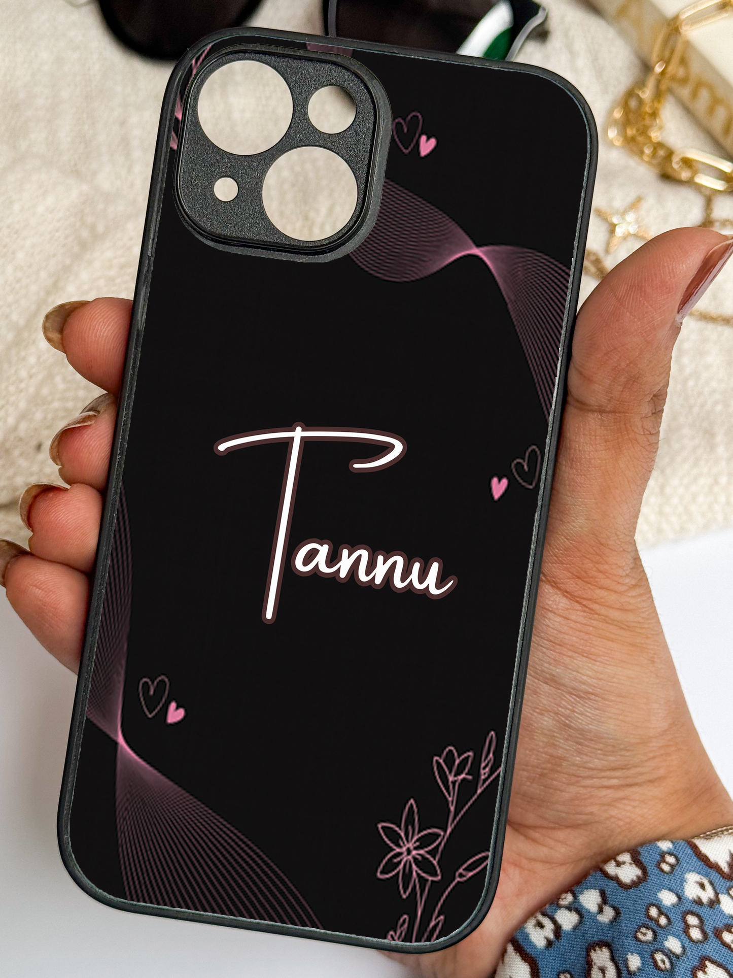Velvet Bloom Personalised Name Premium Glass Back Cover For iPhone 11,12,13,14,15,16,17 Models The Case & Co