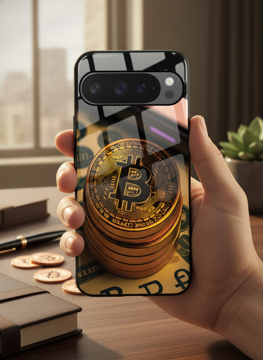 Bitcoin Blaze Premium Glass Back Cover For Google Pixel 7,8,9,10 Series