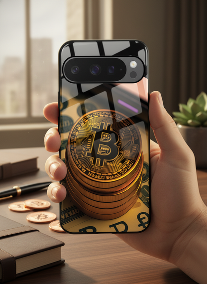 Bitcoin Blaze Premium Glass Back Cover For Google Pixel 7,8,9,10 Series