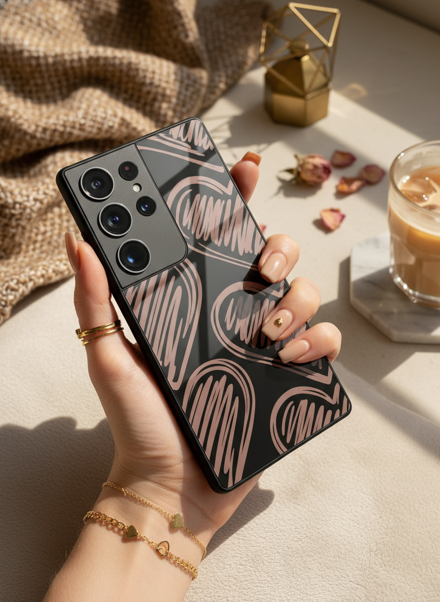 Heartlines Premium Glass Back Cover For Galaxy S, A, M & F Series