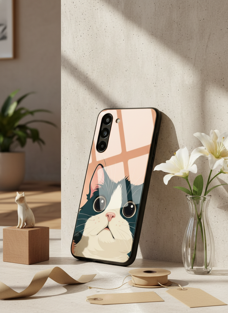 Dreamy Cat Premium Glass Back Cover For Galaxy S, A, M & F Series