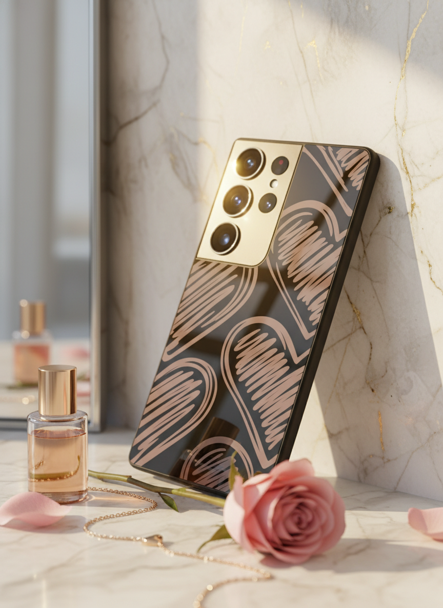 Heartlines Premium Glass Back Cover For Galaxy S, A, M & F Series