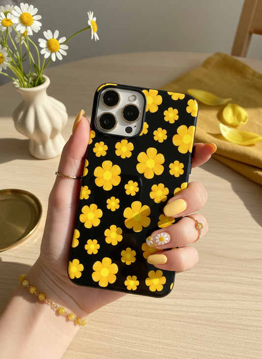Daisy Yellow Premium Glass Back Cover For iPhone 11-17 Models