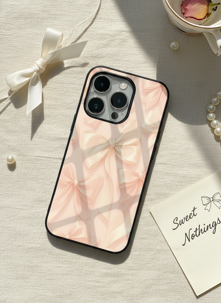 Silky Bows Sketch Premium Glass Back Cover For iPhone 11-17 Models