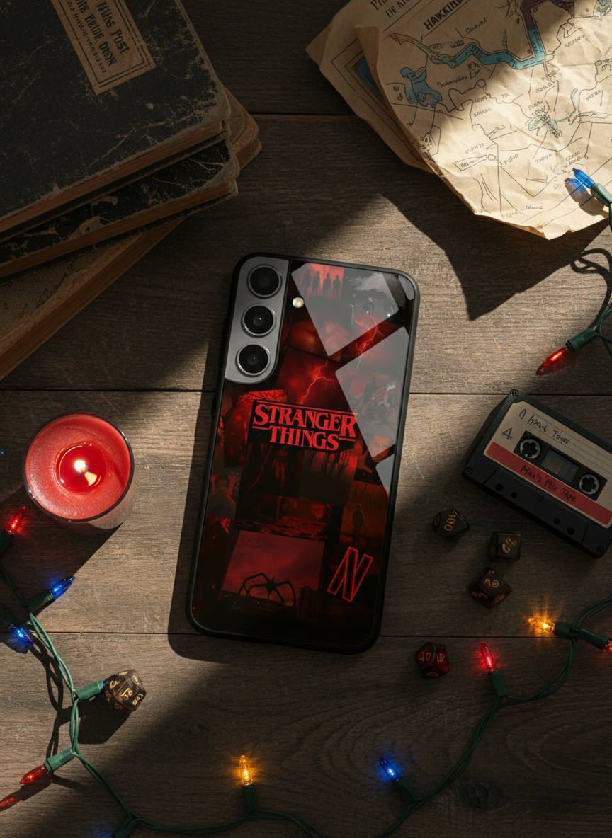 STRANGER THINGS- Red Realm Edit Premium Glass Back Cover For Galaxy S, A, M & F Series