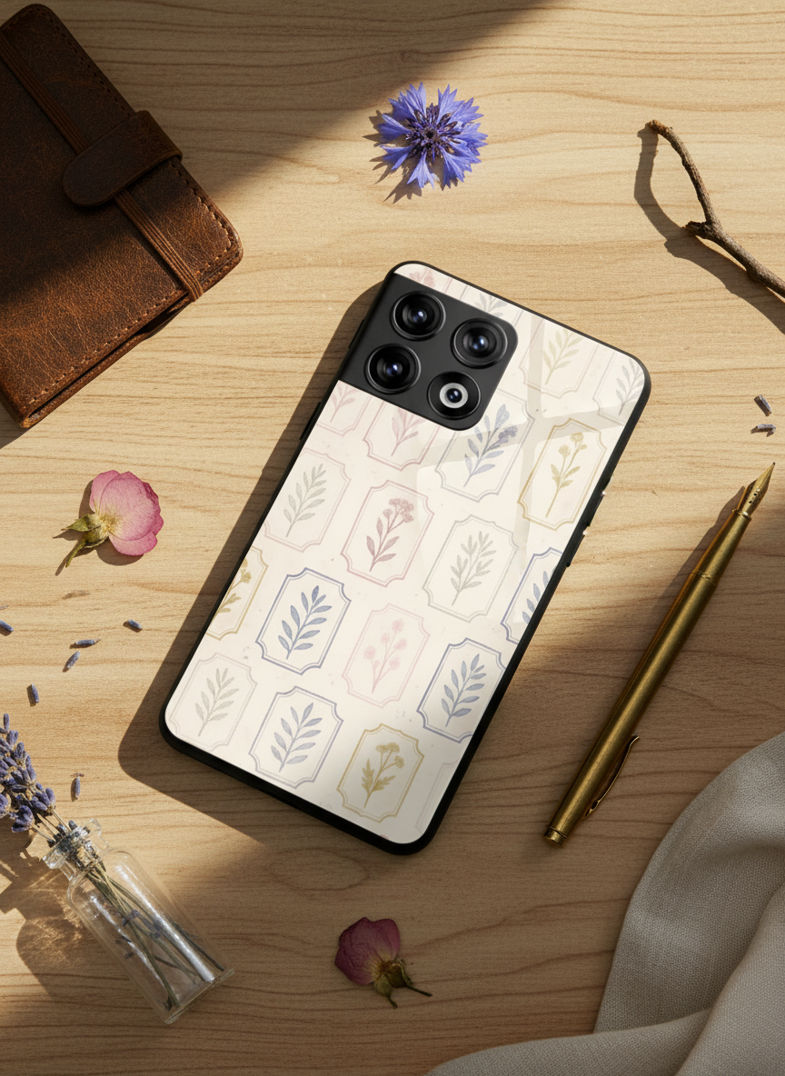 Floral Checks Premium Glass Back Cover For One Plus 13, 12, 11, 10, Nord Series