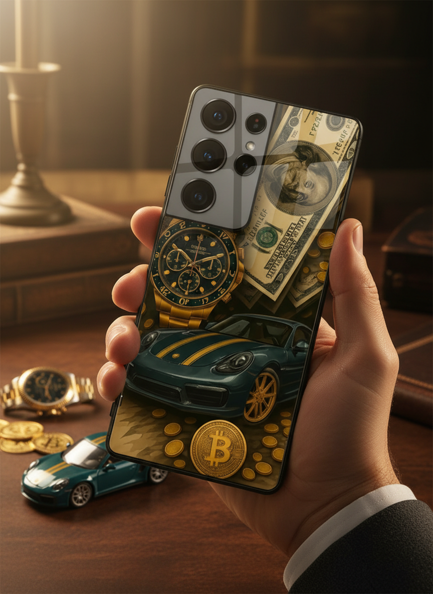 Crypto King Premium Glass Back Cover For Galaxy S, A, M & F Series