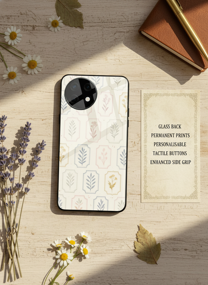 Floral Checks Premium Glass Back Cover For One Plus 13, 12, 11, 10, Nord Series