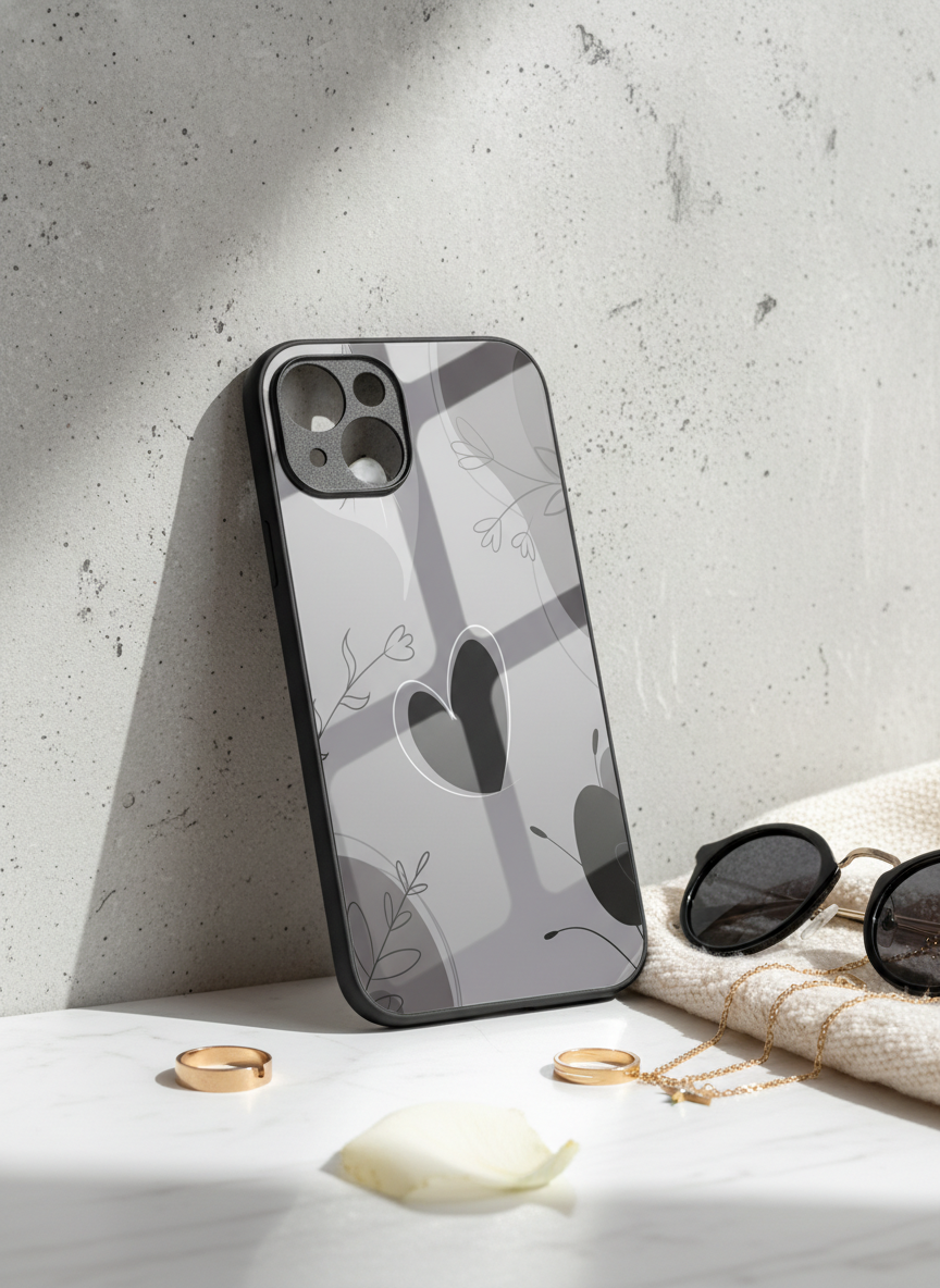 Muted Hearts Premium Glass Back Cover For iPhone 11-17 Models