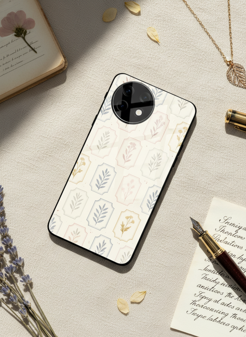 Floral Checks Premium Glass Back Cover For One Plus 13, 12, 11, 10, Nord Series