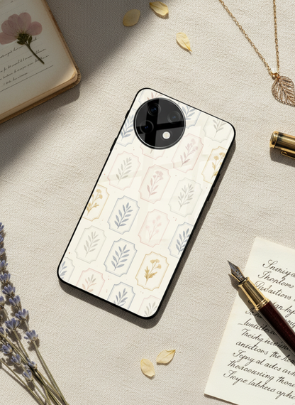 Floral Checks Premium Glass Back Cover For One Plus 13, 12, 11, 10, Nord Series