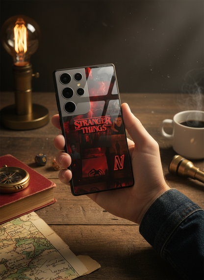 STRANGER THINGS- Red Realm Edit Premium Glass Back Cover For Galaxy S, A, M & F Series