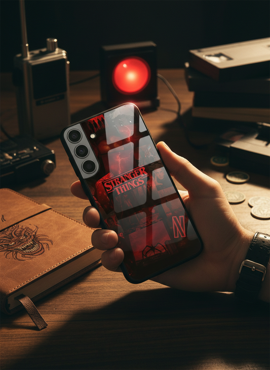 STRANGER THINGS- Red Realm Edit Premium Glass Back Cover For Galaxy S, A, M & F Series