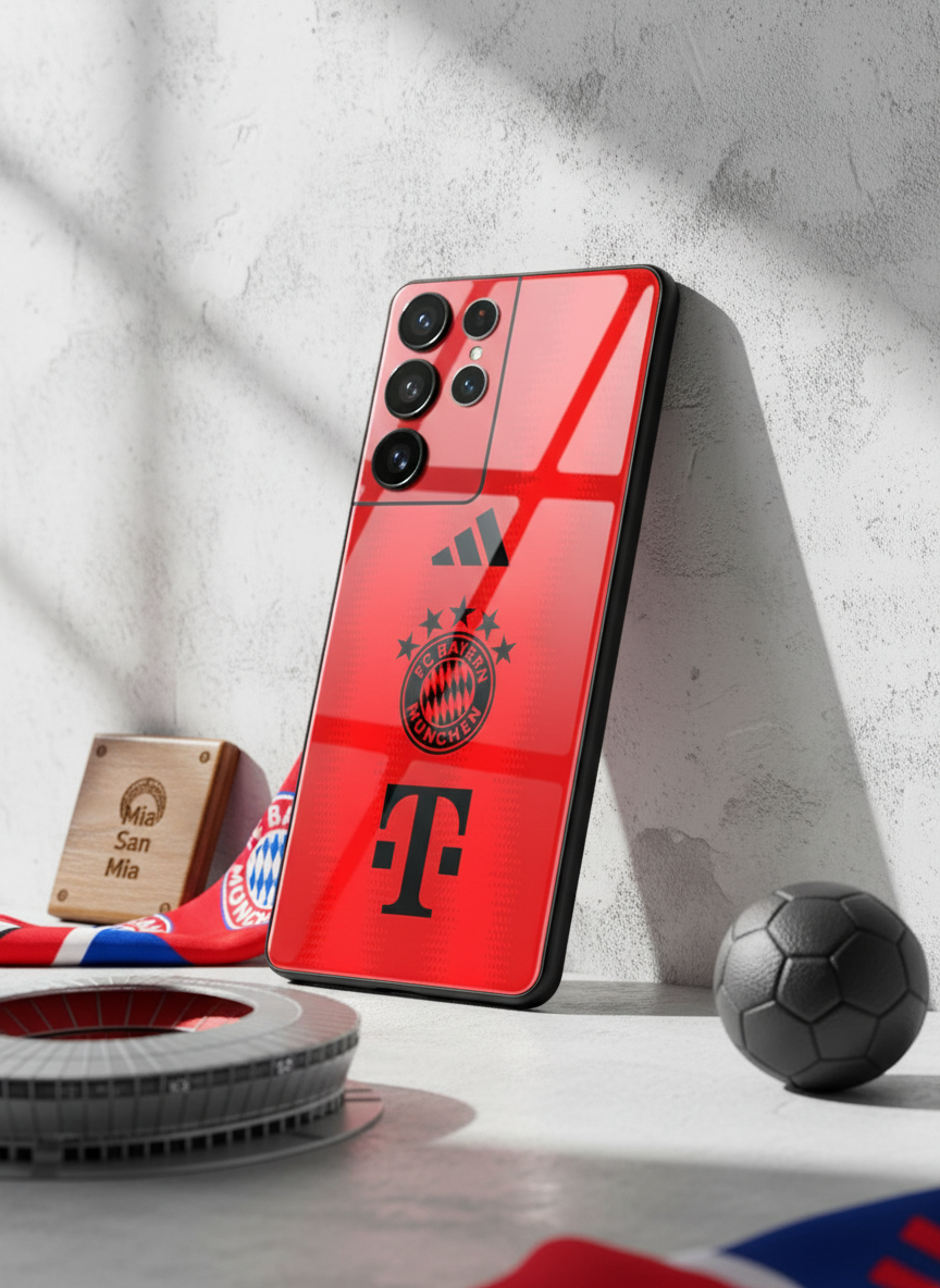 red armour Premium Glass Back Cover For Galaxy S, A, M & F Series