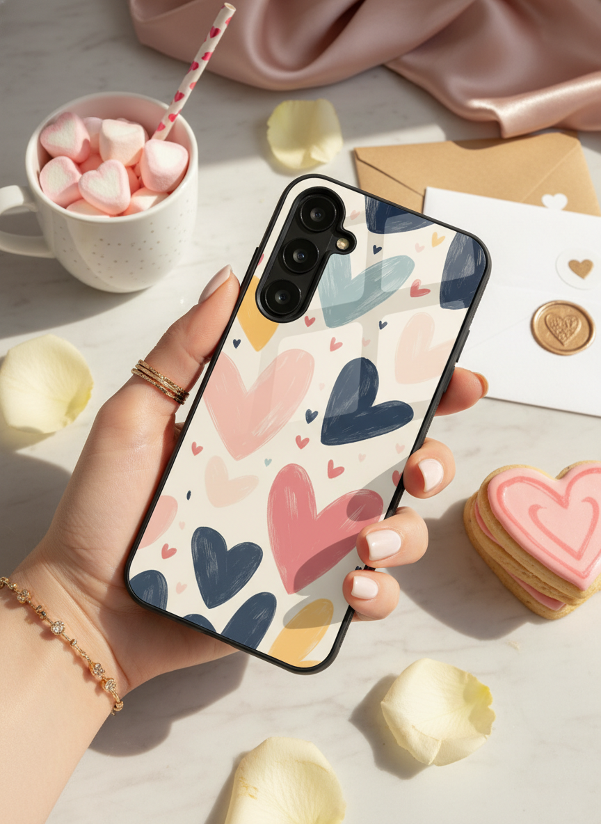 Painted Love Premium Glass Back Cover For Galaxy S, A, M & F Series