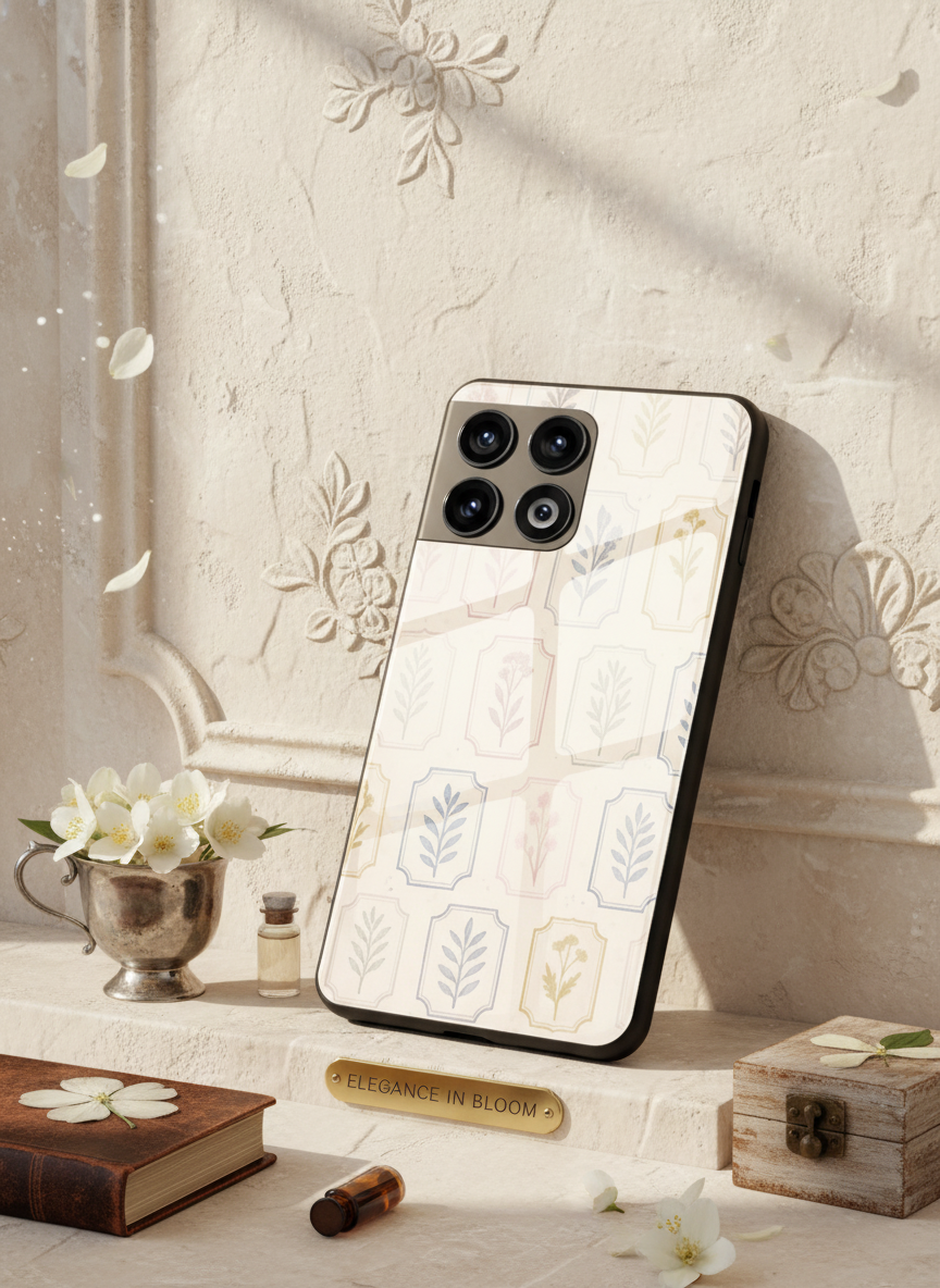 Floral Checks Premium Glass Back Cover For One Plus 13, 12, 11, 10, Nord Series