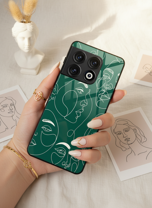 Line Art Lady Premium Glass Back Cover For One Plus 13, 12, 11, 10, Nord Series