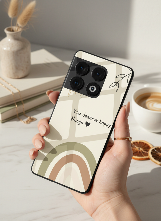 Happy Things Glass Back Cover For One Plus 13, 12, 11, 10, Nord Series