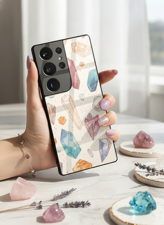 Crystal Bloom Premium Glass Back Cover For Galaxy S, A, M & F Series