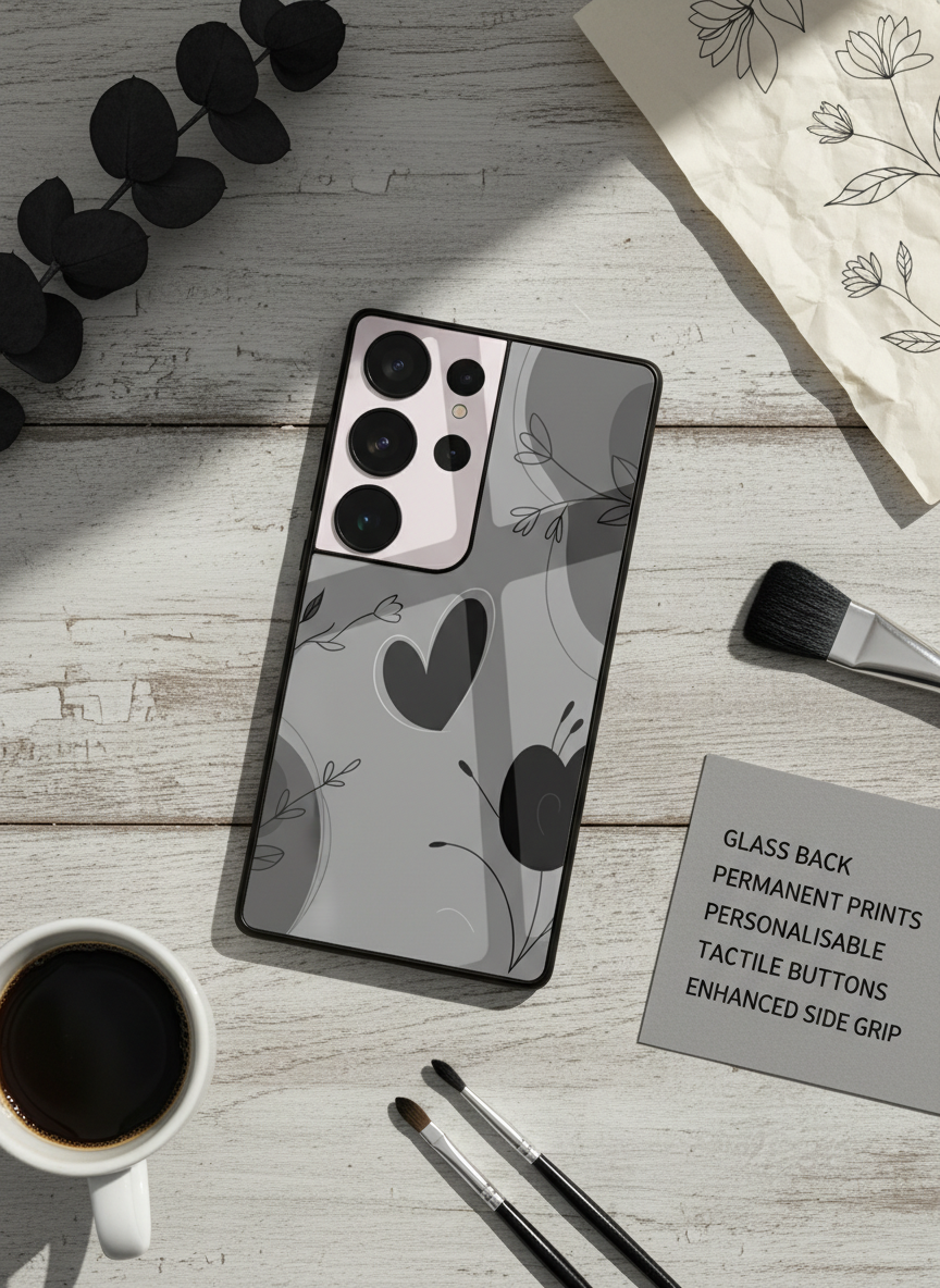 Muted Heart Premium Glass Back Cover For Galaxy S, A, M & F Series