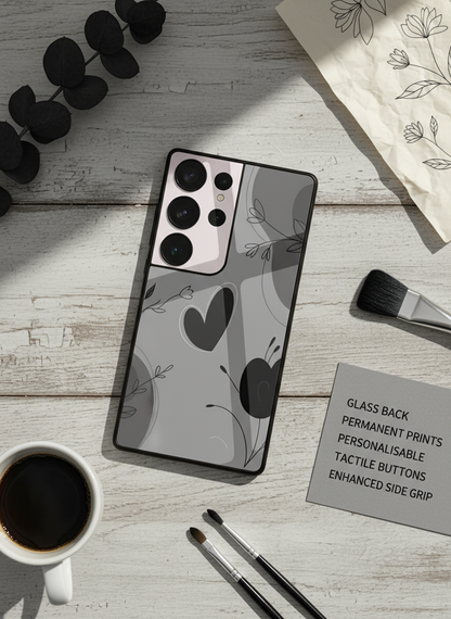 Muted Heart Premium Glass Back Cover For Galaxy S, A, M & F Series