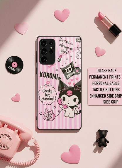 Kuromi Cat Premium Glass Back Cover For Galaxy S, A, M & F Series