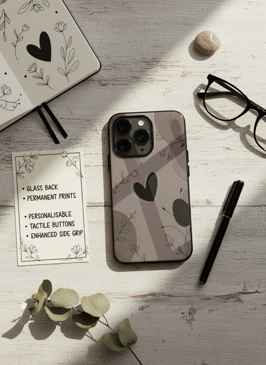 Muted Hearts Premium Glass Back Cover For iPhone 11-17 Models