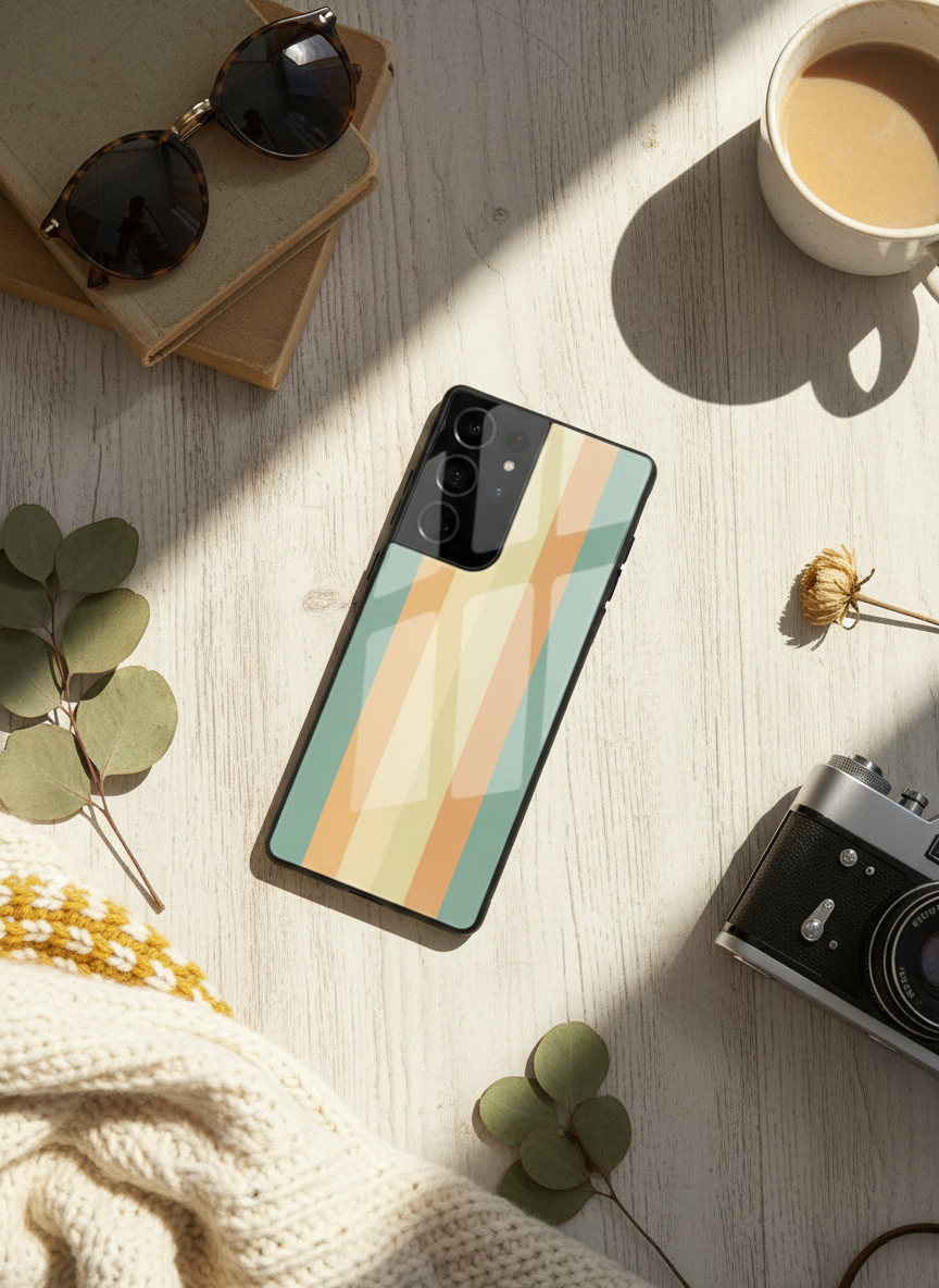 Abstract Strips Premium Glass Back Cover For Galaxy S, A, M & F Series