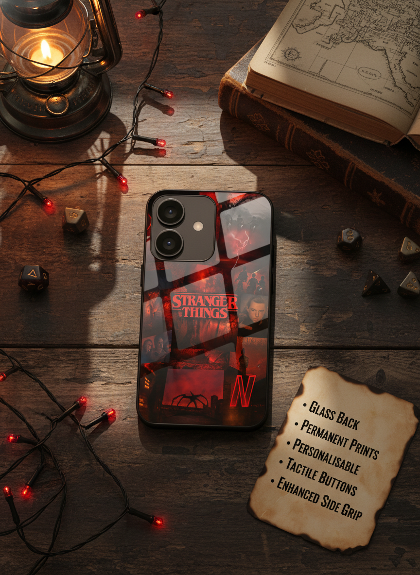 STRANGER THINGS- Red Realm Edit Premium Glass Back Cover For iPhone 11-17 Models