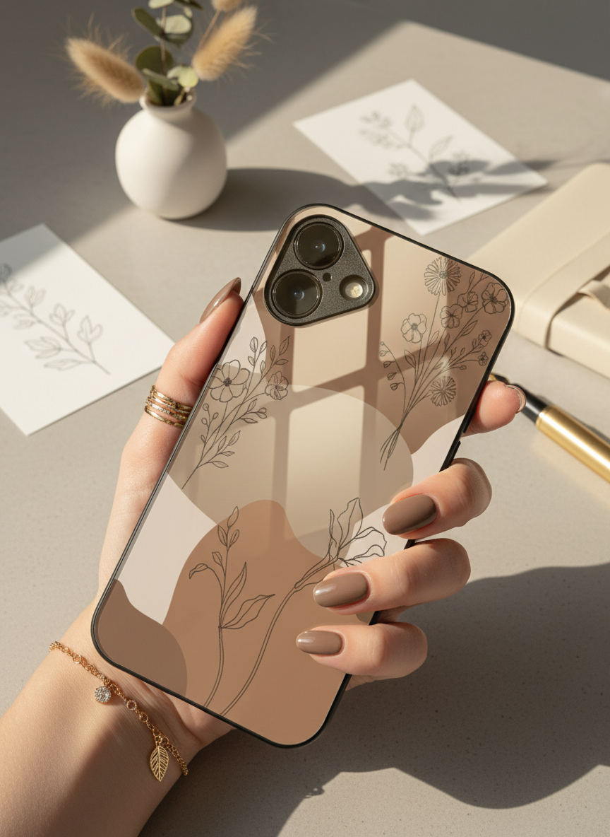 Earthy Petals Premium Glass Back Cover For iPhone 11-17 Models