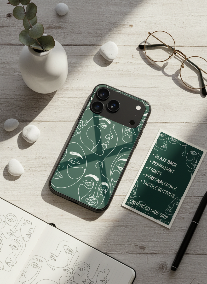 Line Art Lady  Premium Glass Back Cover For iPhone 11-17 Models