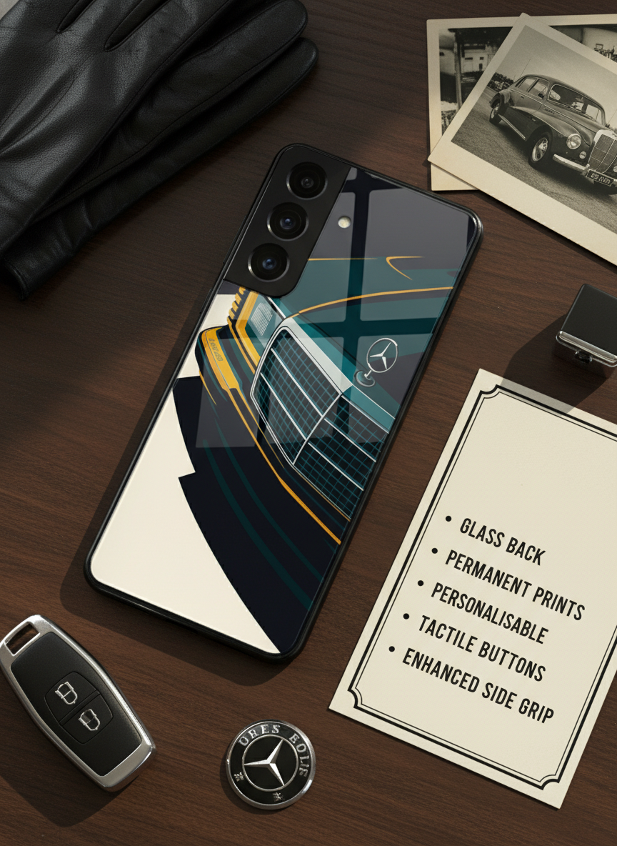 Minimal Car Sketch Premium Glass Back Cover For Galaxy S, A, M & F Series