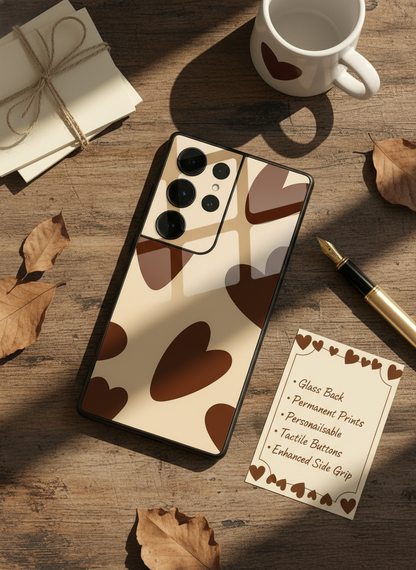 Chocolate Hearts  Premium Glass Back Cover For Galaxy S, A, M & F Series