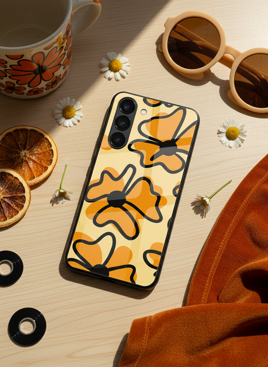 Crayon Petals Premium Glass Back Cover For Galaxy S, A, M & F Series