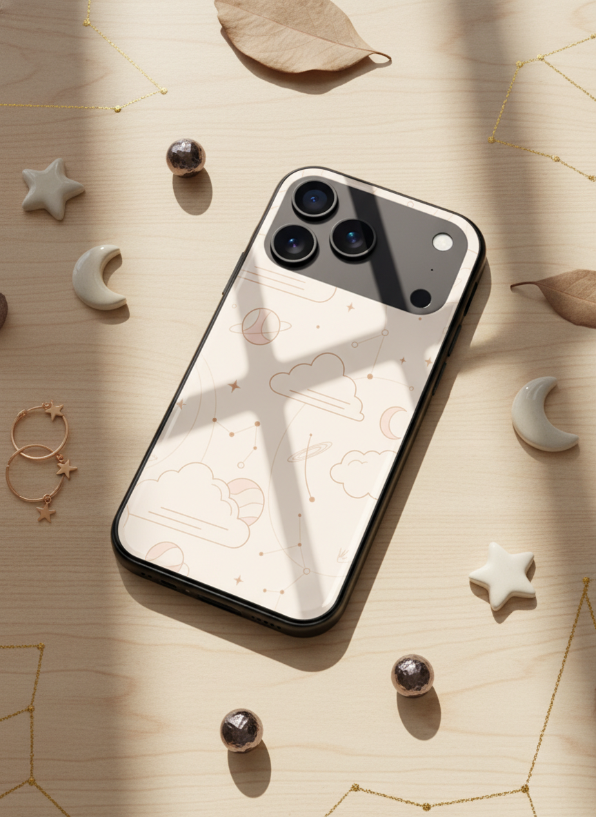 Celestial Love Premium Glass Back Cover For iPhone 11-17 Models