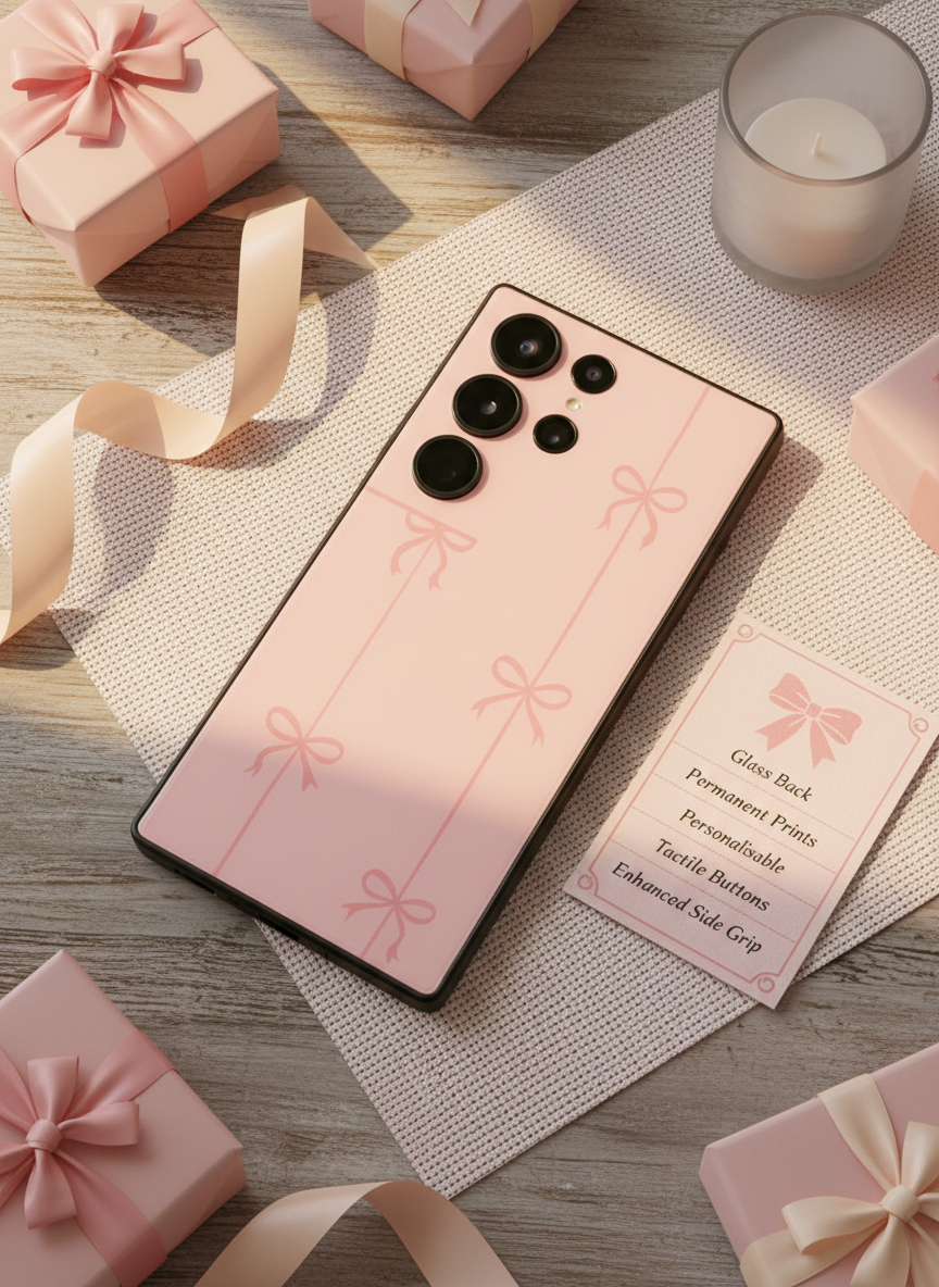 Bows Stripes Premium Glass Back Cover For Galaxy S, A, M & F Series