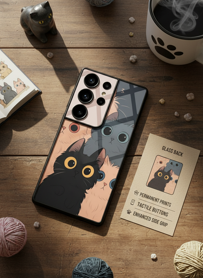Kitty Mania  Premium Glass Back Cover For Galaxy S, A, M & F Series