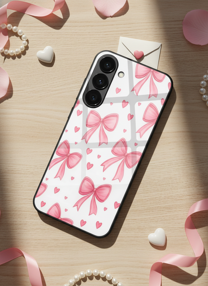 Bow Bliss Premium Glass Back Cover For Galaxy S, A, M & F Series