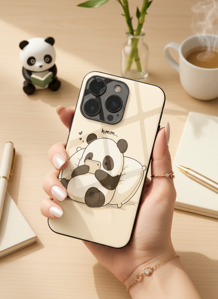 Hmm Panda Premium Glass Back Cover For iPhone 11-17 Models