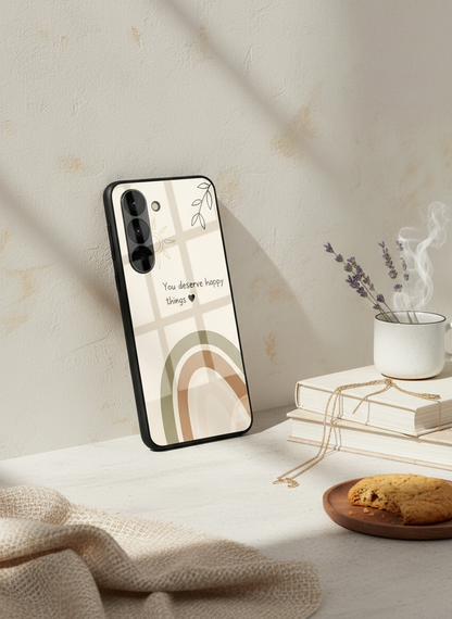 Happy Things Premium Glass Back Cover For Galaxy S, A, M & F Series