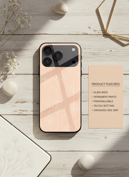 Floral Minimal Line Pattern Premium Glass Back Cover For iPhone 11-17 Models